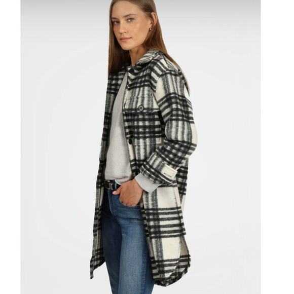 Dylan Claire Coat in Black & White Plaid Mid-length rounded hemline Size large - Picture 1 of 7